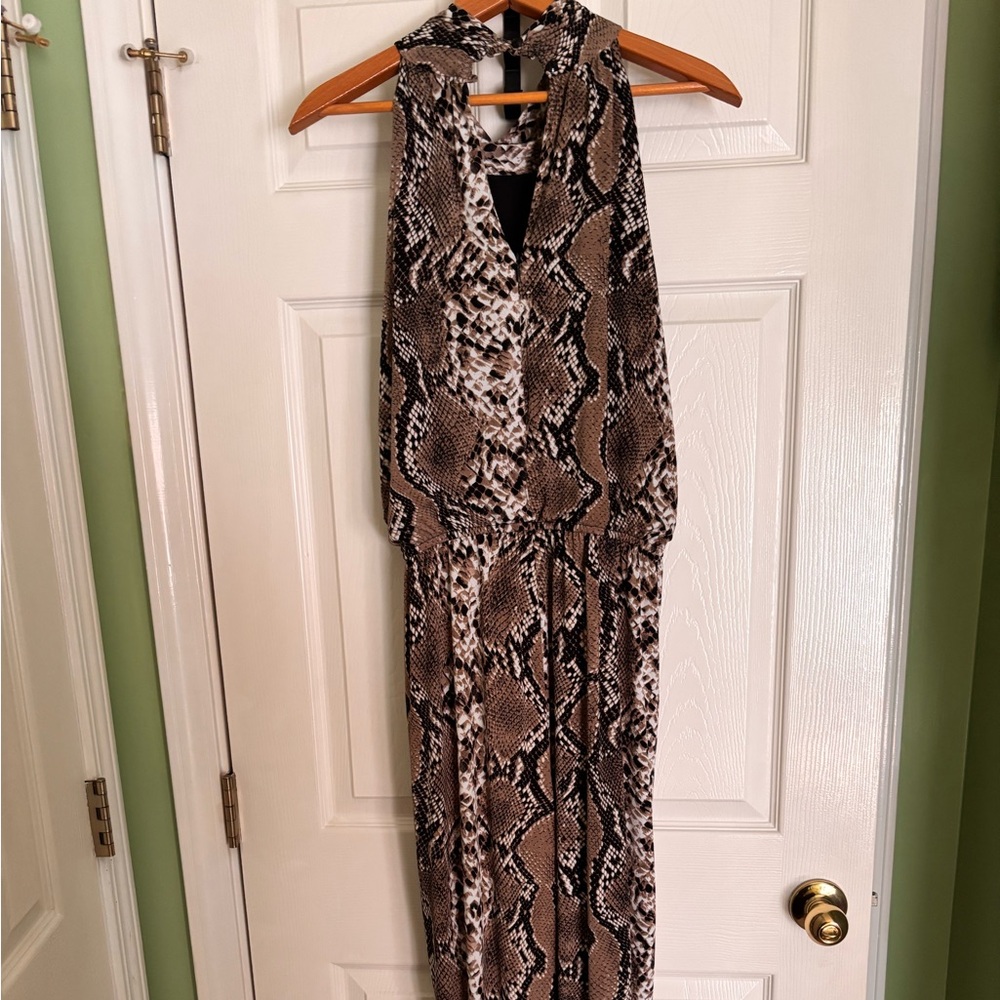 Enfocus Studio Brown and Black Snake Print Halter Maxi